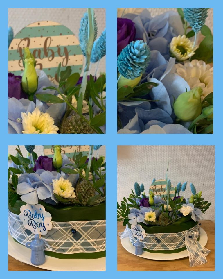 workshop bloemschikken babyshower blauw